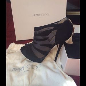 Jimmy Choo mesh and suede peep toe booties