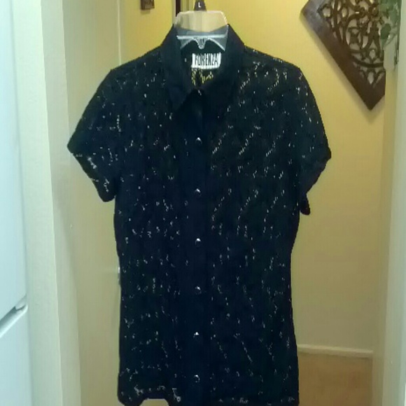 Forrenzo Black Lace short sleeve shirt. Size M - Picture 1 of 3