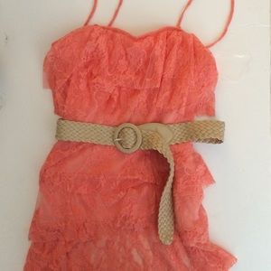 Coral Layered Lace Top w/ Adjustable Belt