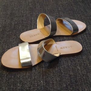 J CREW metallic silver flats size 7