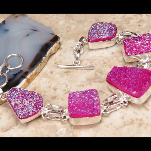 Jewelry - ✨SALE✨ Pink Druzy Bracelet Sterling Plated