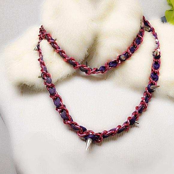 ERICKSON BEAMON LEATHER CHAIN AND STUD NECKLACE - Picture 4 of 5