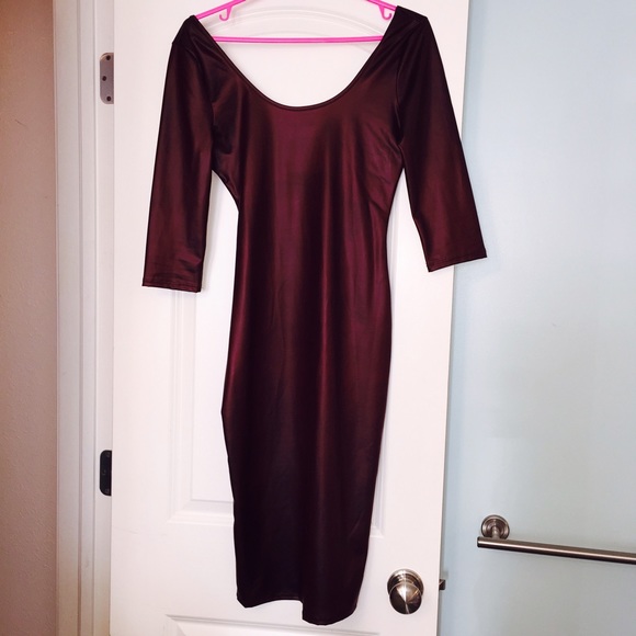 Midi Dress burgundy Leather 3/4 Sleeve
