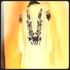 Nasty Gal deep plunge belle sleeve shift dress