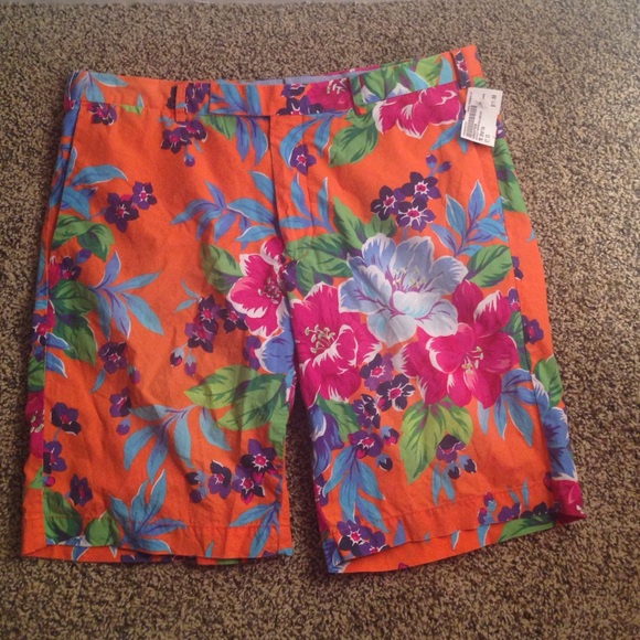 Men's orange floral shorts