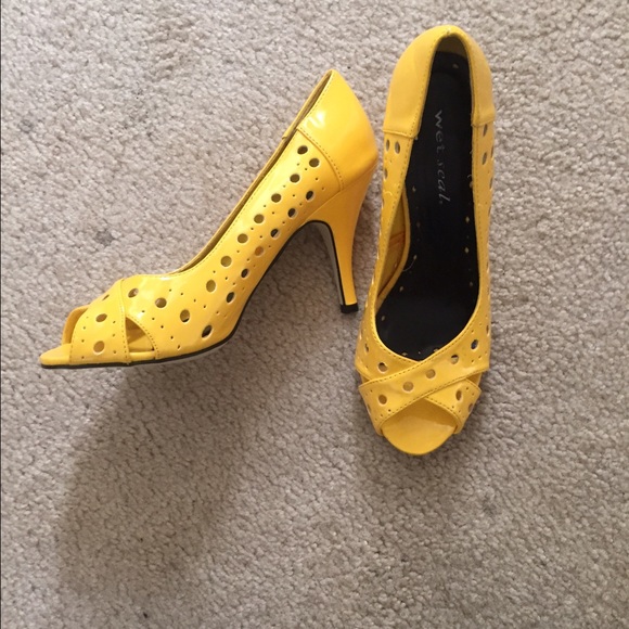 Bright colored peep toe heels