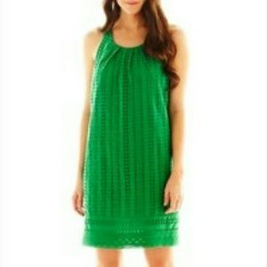 Pleat Neck eyelet shift dress