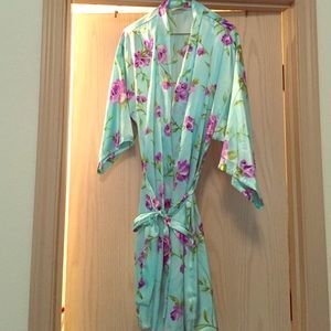 Floral satin robe