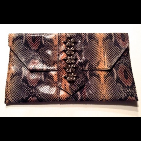Multi-color leather clutch w/silver studs