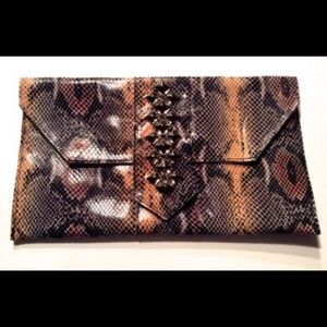 Multi-color leather clutch w/silver studs