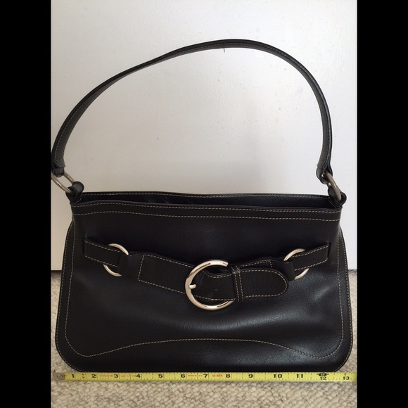 Furla black leather buckle shoulder purse