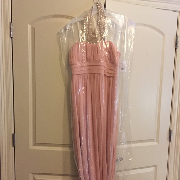 Pearl jeweled necklace halter mesh gown