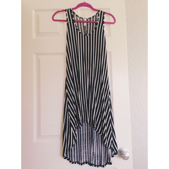 Vertical Striped Asymmetrical Dress