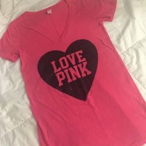 VS PINK sparkly heart v-neck t-shirt