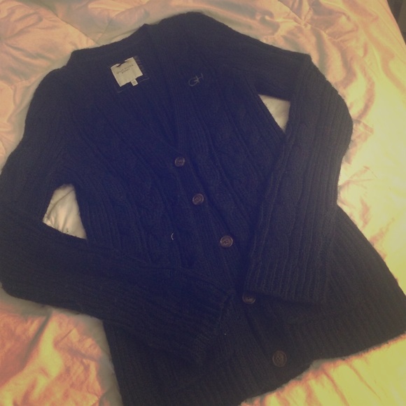 Cable knit cardigan navy blue