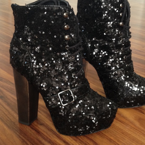 Sequin Booties Blk