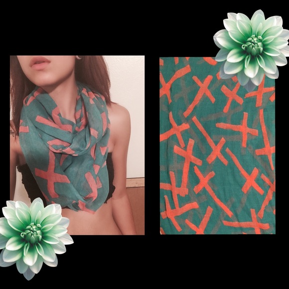 Teal&Coral cross infinity scarf