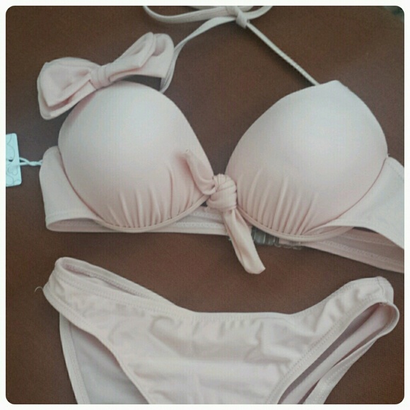 3pc bow accent halter bikini with swim skirt - Picture 2 of 3