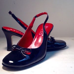 Franco Sarto Black Patent Leather Slingback Heels