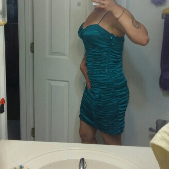 Beautiful teal rouched  dress by IZ Byer