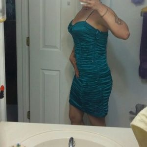 Beautiful teal rouched  dress by IZ Byer