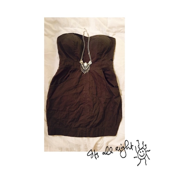 Strapless olive dress