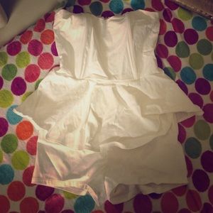 White peplum strapless romper