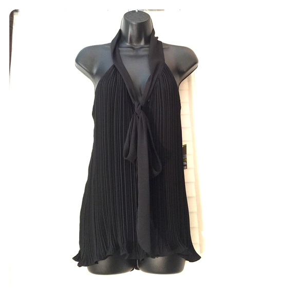 RACHEL Rachel Roy Tops - Rachel Roy Black Pleated Halter Top with Neck Tie – Size M