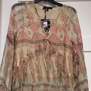 Kate Moss for Topshop feather print sheer blouse