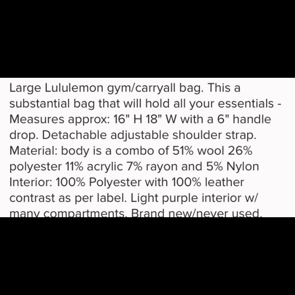 Lululemon ex large purse/gym carryall used a week - Picture 3 of 4