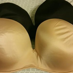 Cacique nude and black strapless bras