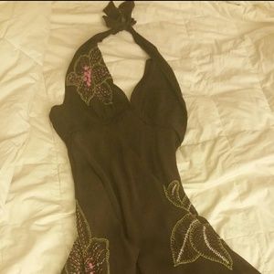 Hand embroidered BCBGMAXAZRIA Halter dress