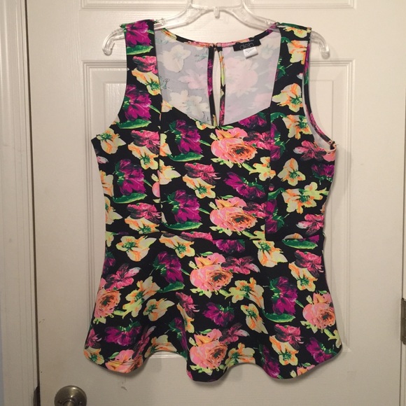 Neon floral peplum top