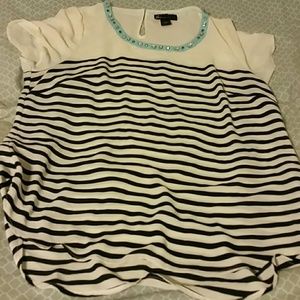 Black white  mint bejeweled short sleeved blouse