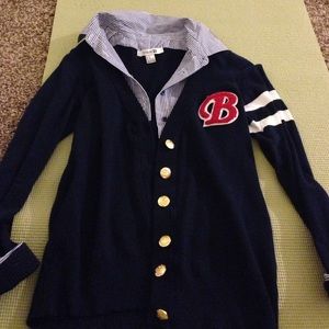 Striped collared  letterman cardigan