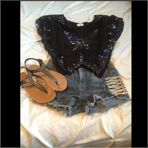 Free People sequin butterfly shirt