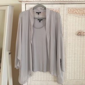 Eileen Fisher light grey silk pants outfit