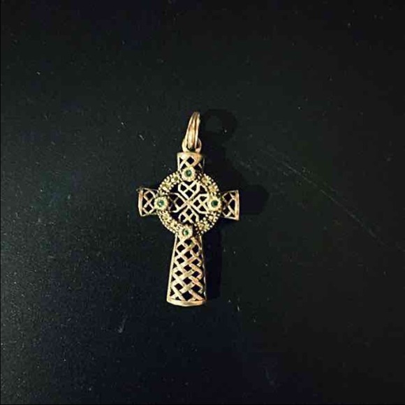 Silver with Emerald Green stones Celtic Cross