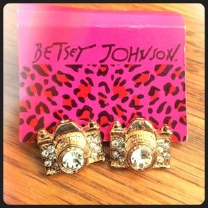 Betsy Johnson gold camera earrings