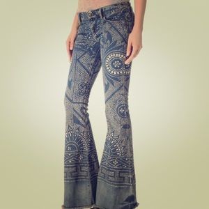 Free People Lowrise Flared Jeans with Pattern