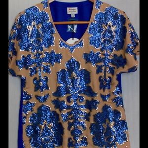 Cobalt and Tan Sequined Top