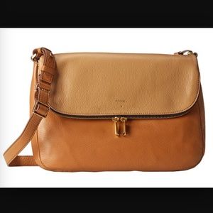 Fossil Preston Flap Crossbody in Camel Leather