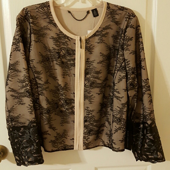Black lace and faux leather moto jacket