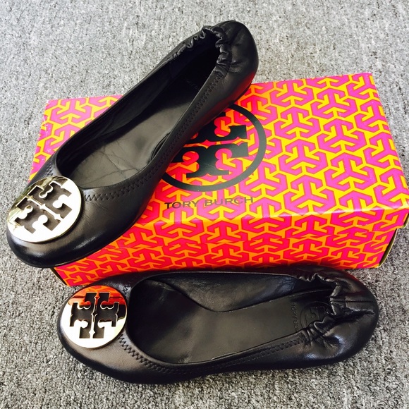 Tory Burch Classic Reva Ballet Flat Black and Gold