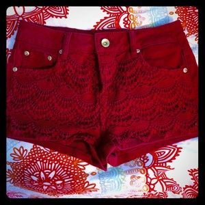 Maroon shorts with lace overlay on top! ❤️
