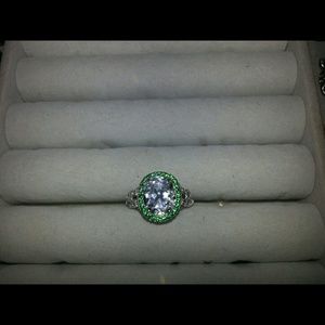 5ct natural emerald & topaz ring. Sterling silver