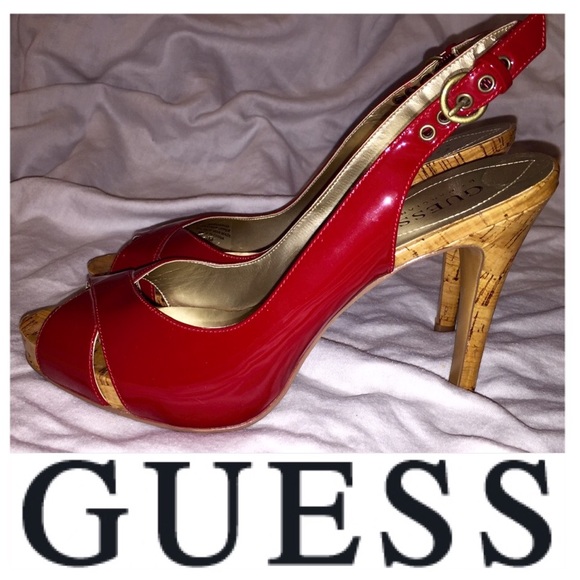 GUESS Red Patent Leather Slingback open toe heels