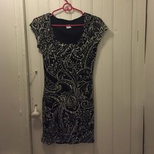 Black dress with white pattern