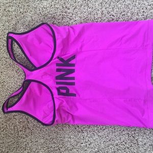Purple VSPINK yoga racer back tank w/ built in bra