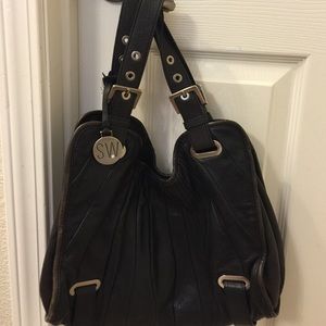 Stuart Weitzman black leather authentic handbag